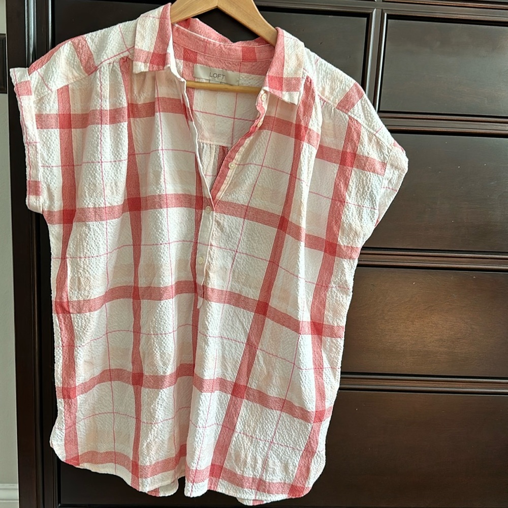 Loft red, white and pink blouse